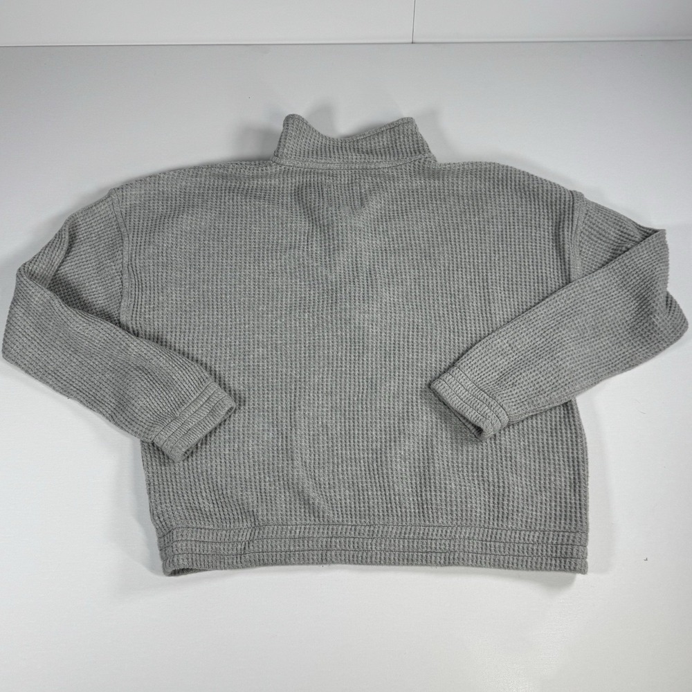 Aerie Womens Small Gray Waffle Knit Quarter Zip Pullover Kangaroo Pocket - Picture 7 of 8